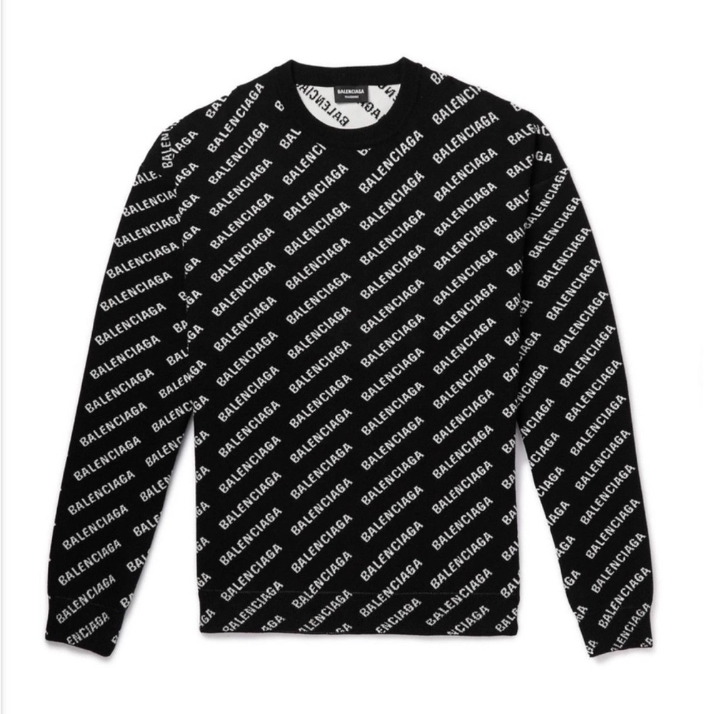 Balenciaga Logo Jacquard Cotton Blend Sweater - Black